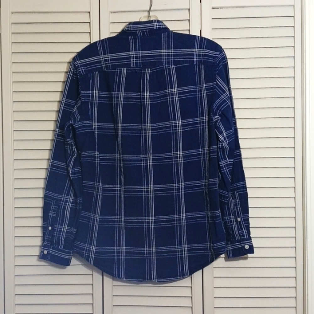 Frank and Oak Blue White Plaid Button Down Cotton Linen Top, Size M - Picture 6 of 9